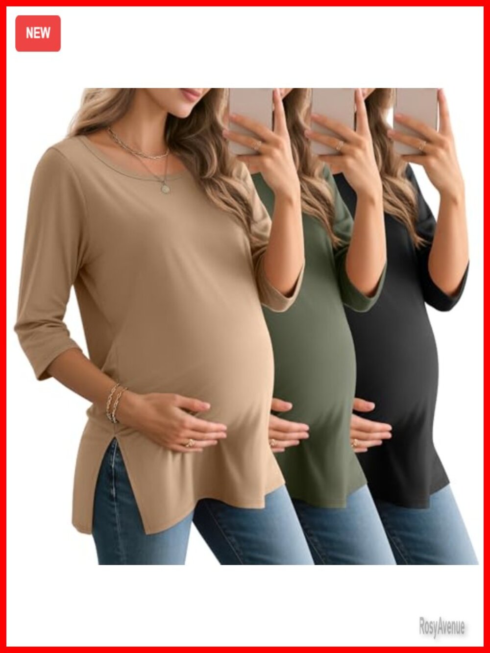 3 Pack Women's Maternity 3/4 Sleeve Loose Crewneck Tops
